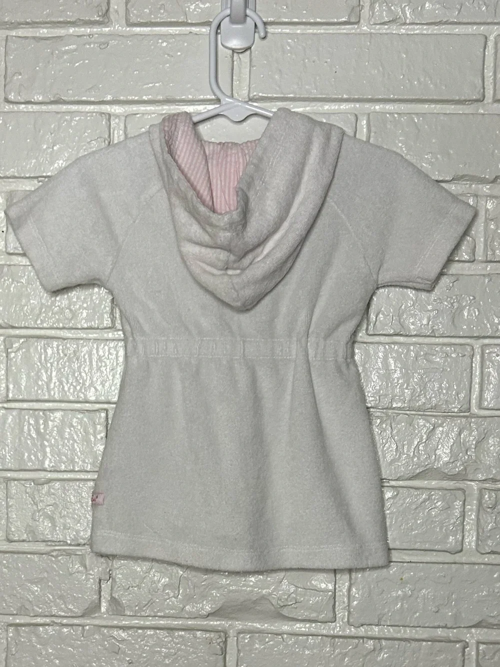 Ruffle Butts White Baby Hoodie with Pink Stripe Lining